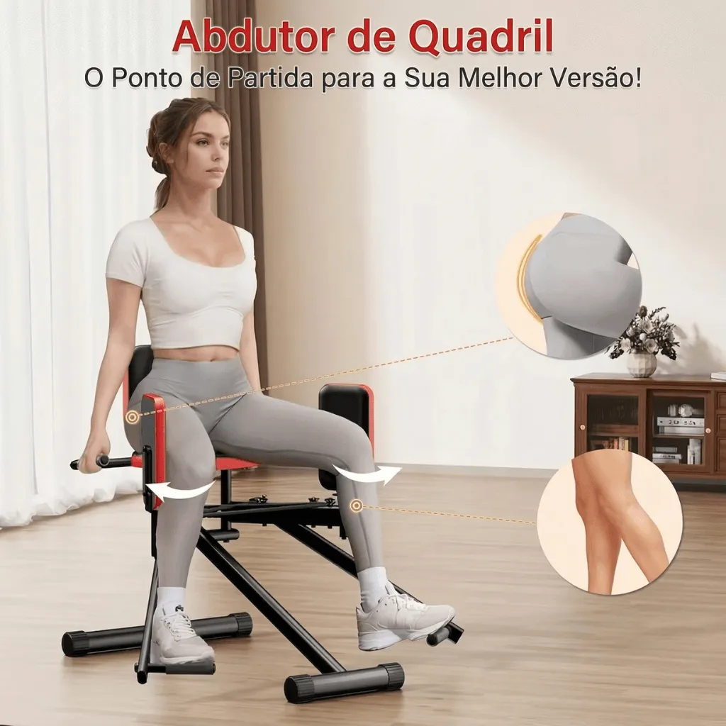 Máquina de Glúteos Abdutora Compacta Ajustável - Preto Vermelho - Imagem 5