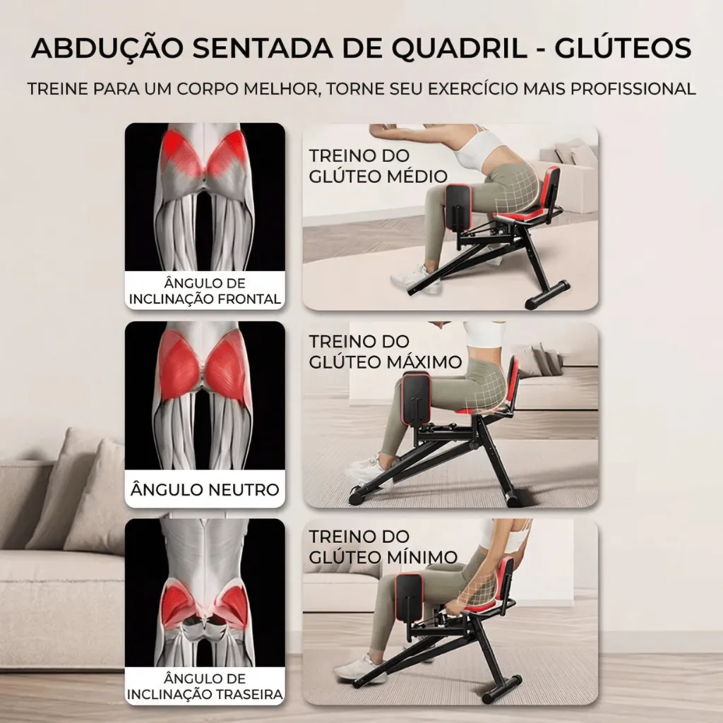 Máquina de Glúteos Abdutora Compacta Ajustável - Preto Vermelho - Imagem 6