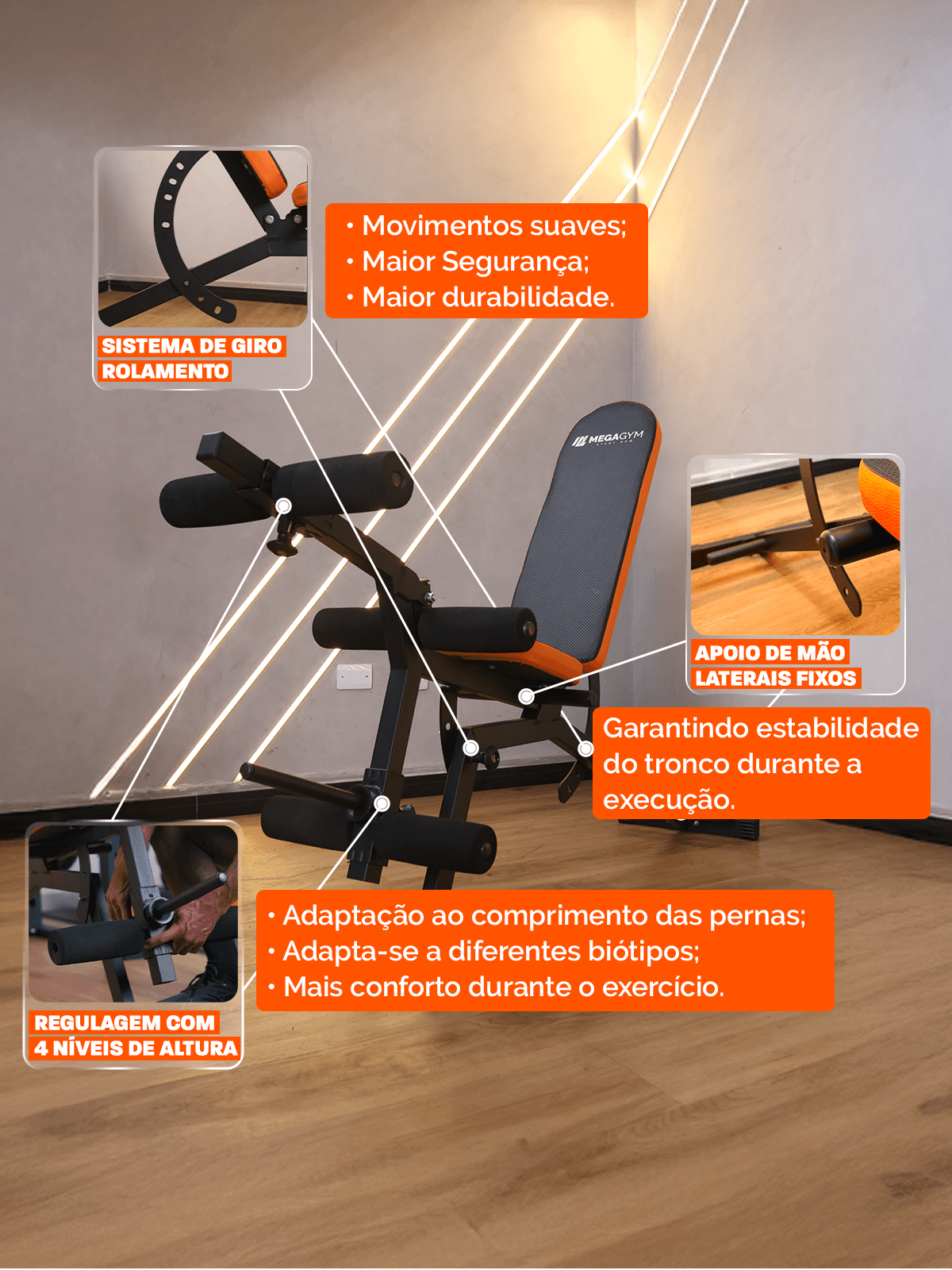 Banco Supino Regulável Com Cadeira Extensora E Mesa Flexora Ajustáveis - Imagem 4