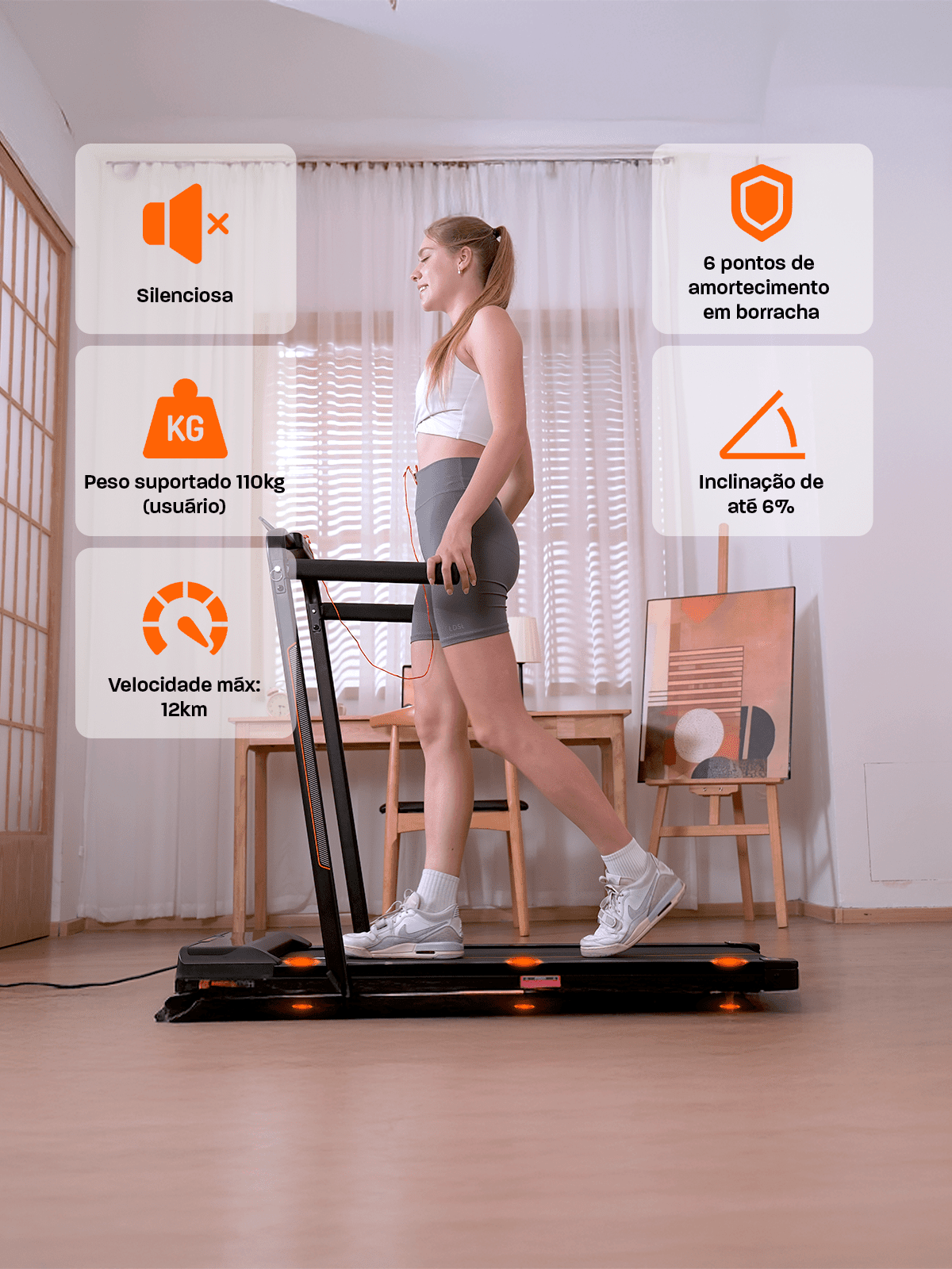 Esteira Ergométrica Elétrica Dobrável Pace Full 12km/h | Motor 2.0 HP | Suporta até 110kg - Imagem 3