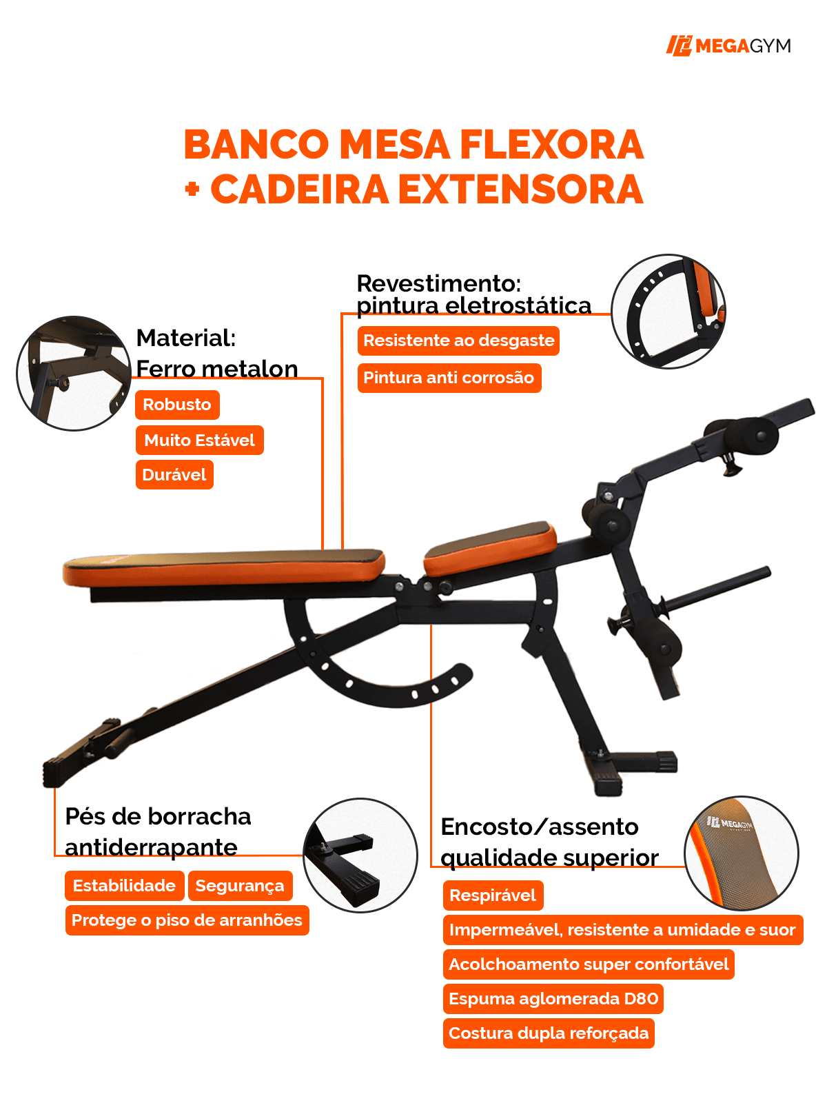 Banco Supino Regulável Com Cadeira Extensora E Mesa Flexora Ajustáveis - Imagem 5