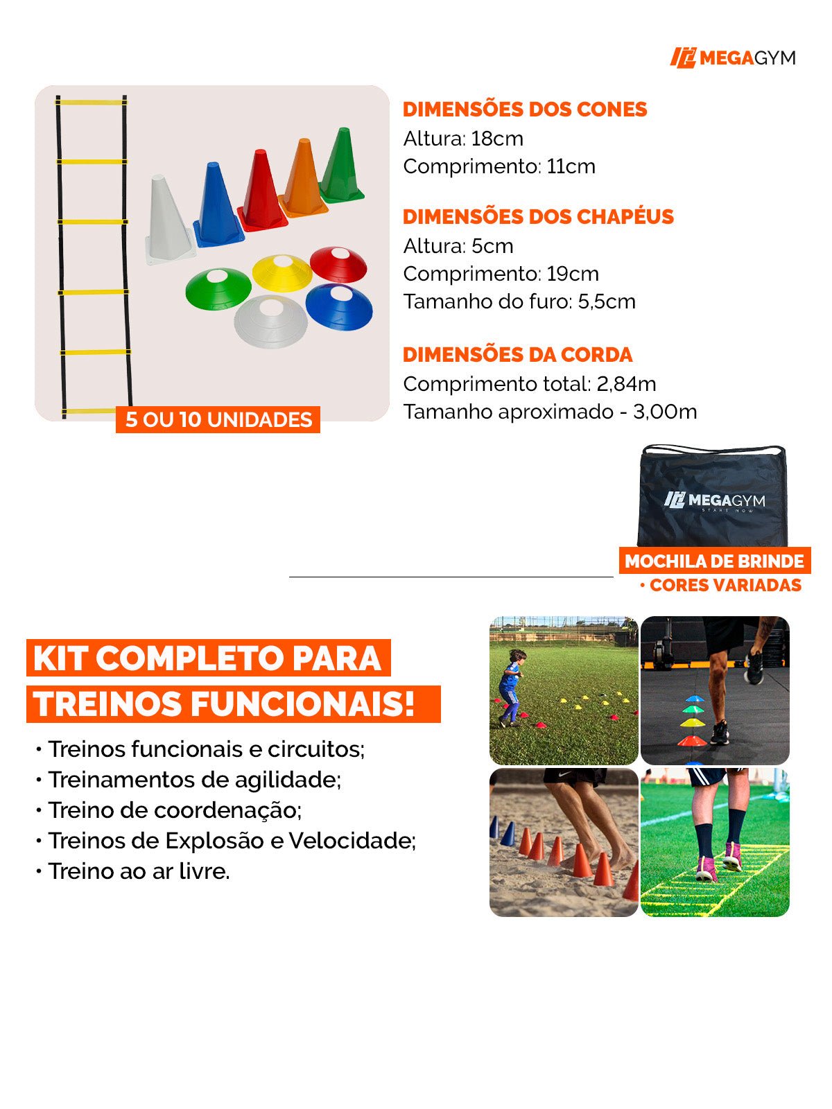 Kit Funcional Agilidade Cones + Chapéus + Escada Para Treino Completo - Imagem 2