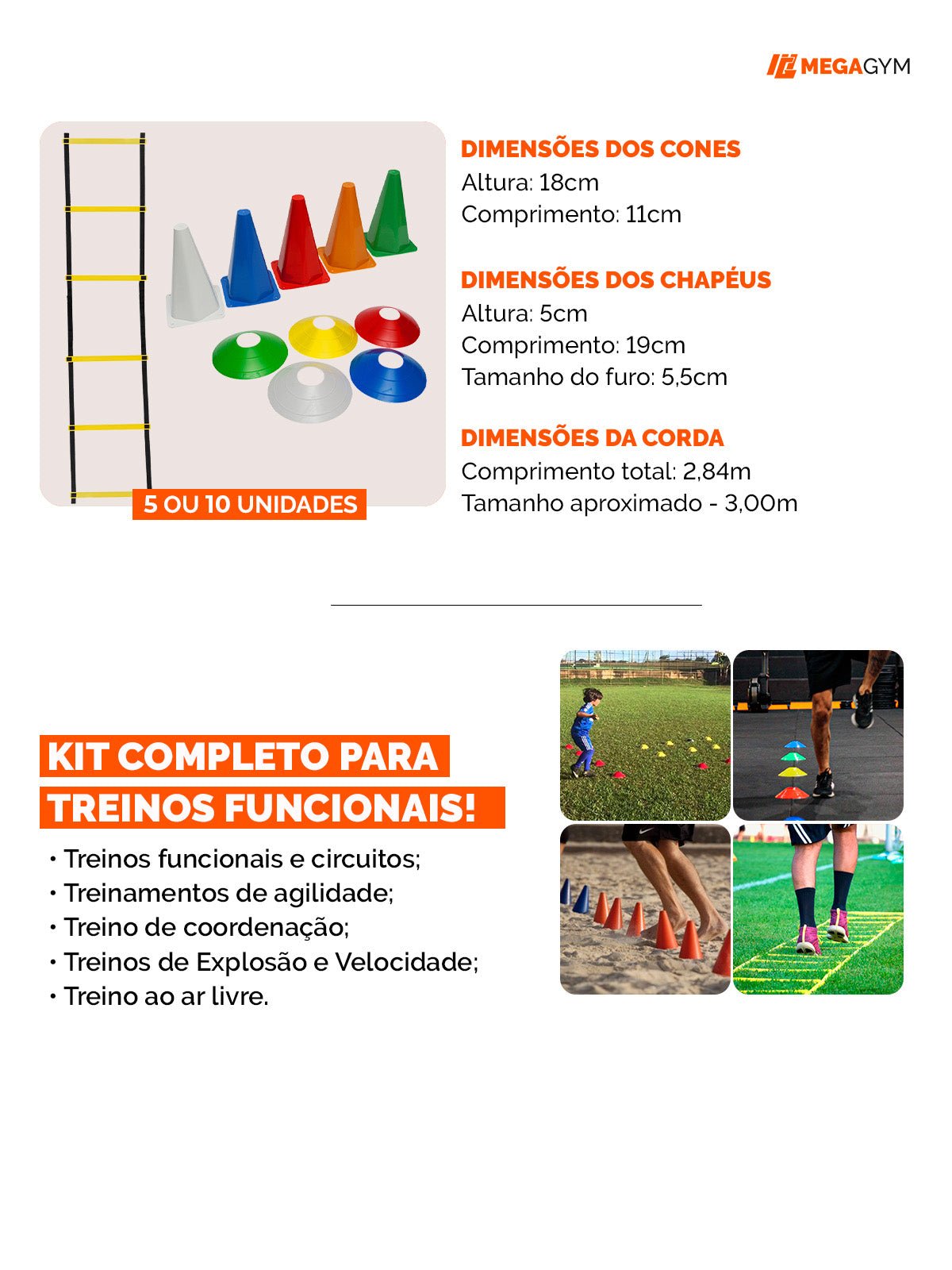 Kit Funcional Agilidade 5 Chapéus + 5 Cones E Escada Para Treino Completo - Imagem 2