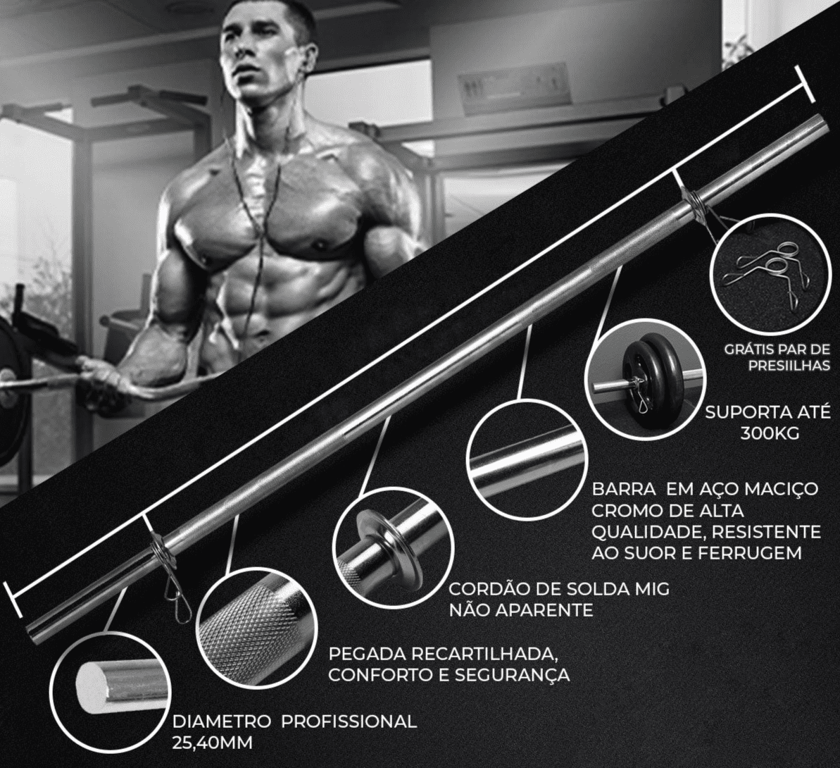 Kit Treino Barras e Halteres Maciços + Suporte + 60Kg Anilhas - Imagem 3