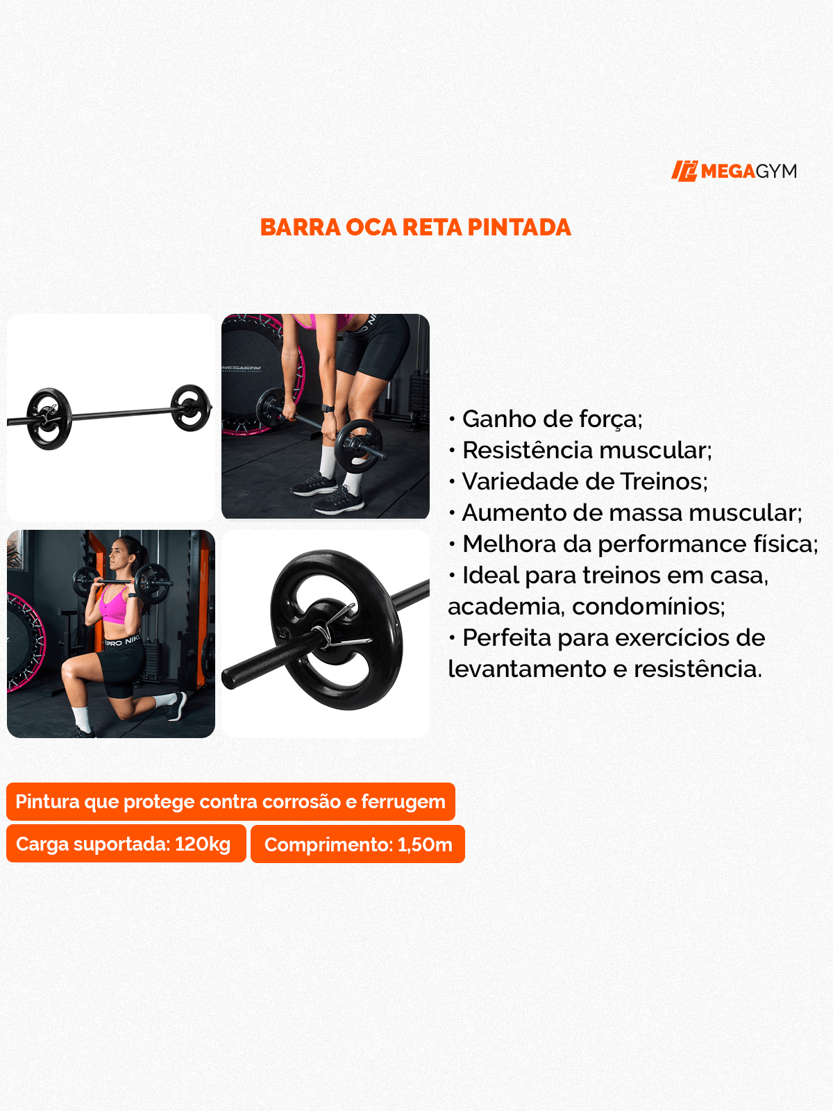 Kit Treino Funcional Com Barra Oca + 10kg de Anilhas - Imagem 2