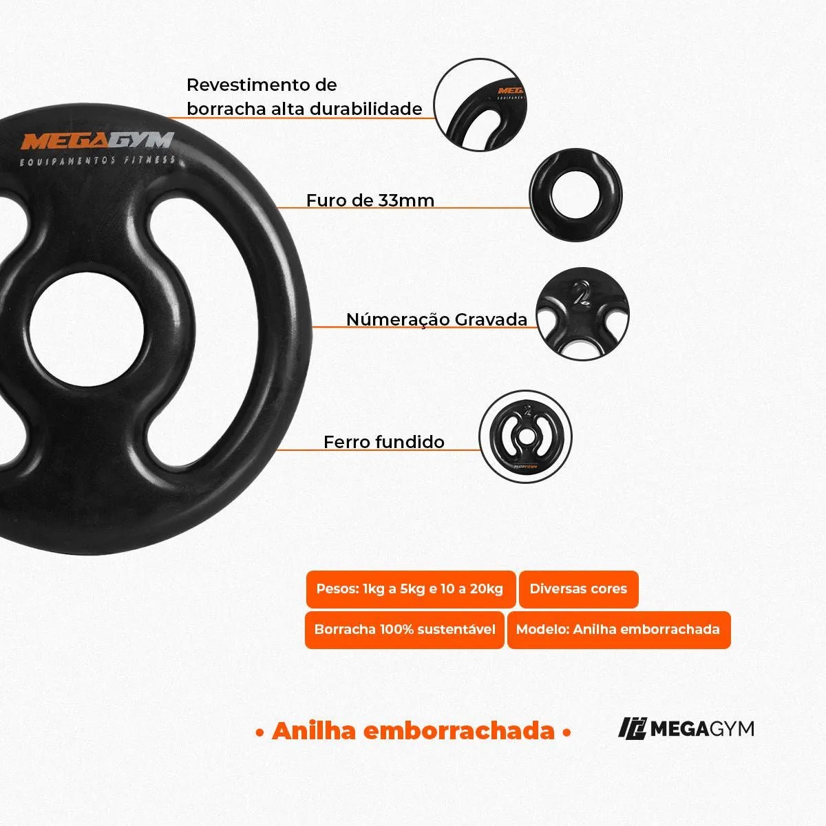 Kit Treino Musculação Par Halter Maciço + 20kg Anilha Emborrachada - Imagem 8