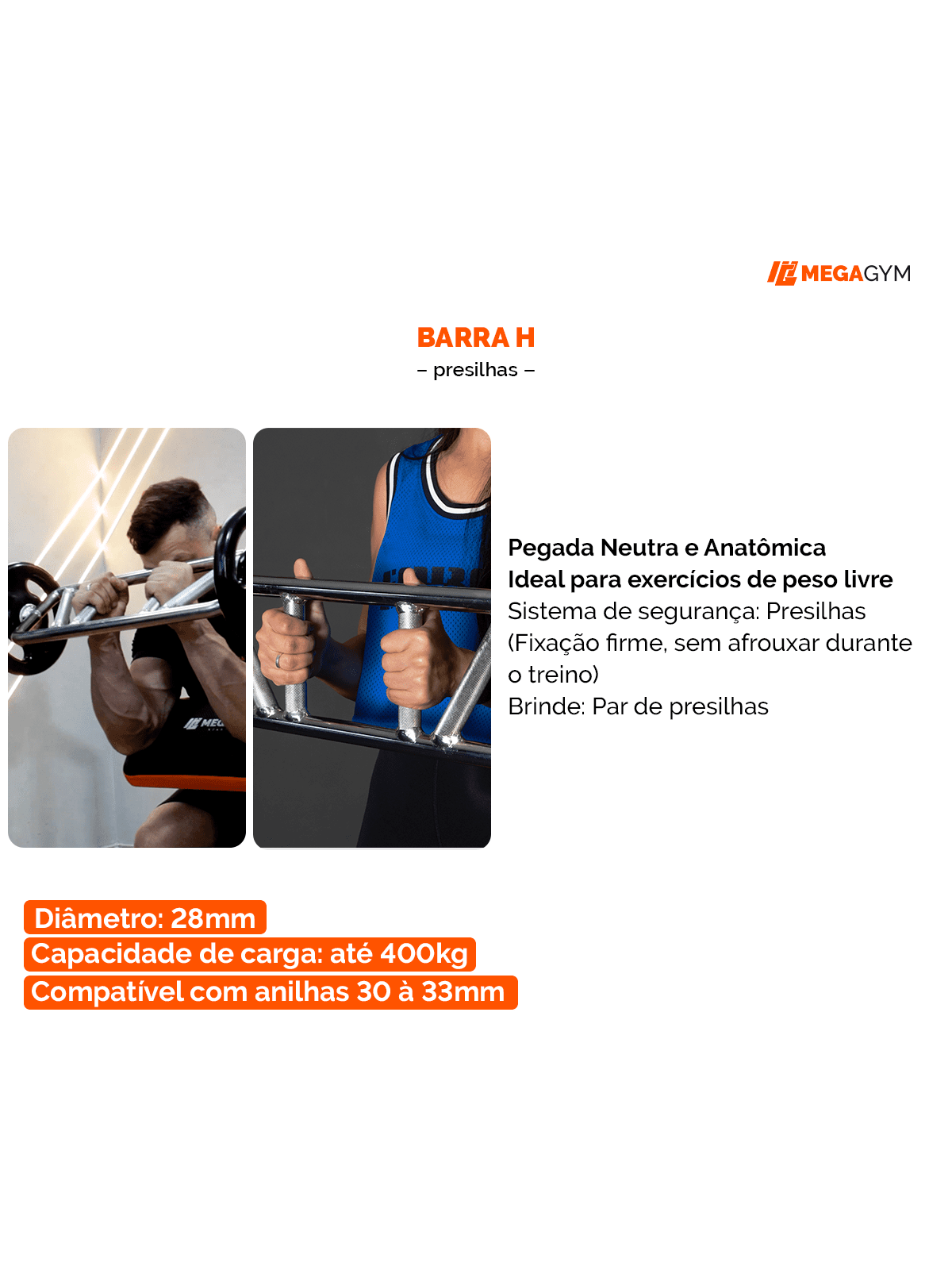 Barra H Maciça Com Presilhas 84cm Cromada 25,40mm - Imagem 2