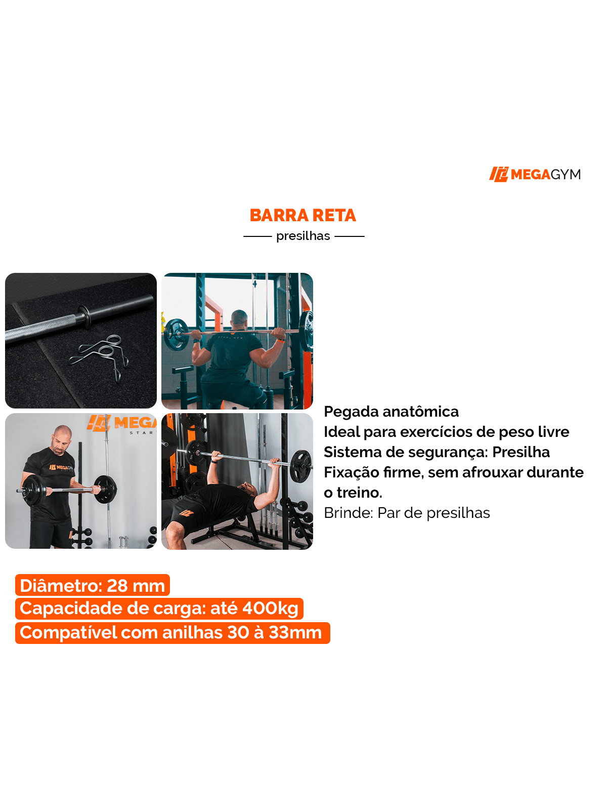 Kit Barra Reta Maciça + 80Kg De Anilhas - Imagem 5