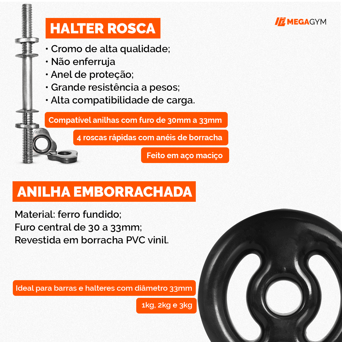 Kit Par Halteres De Academia Rosqueáveis E Anilhas - Imagem 9