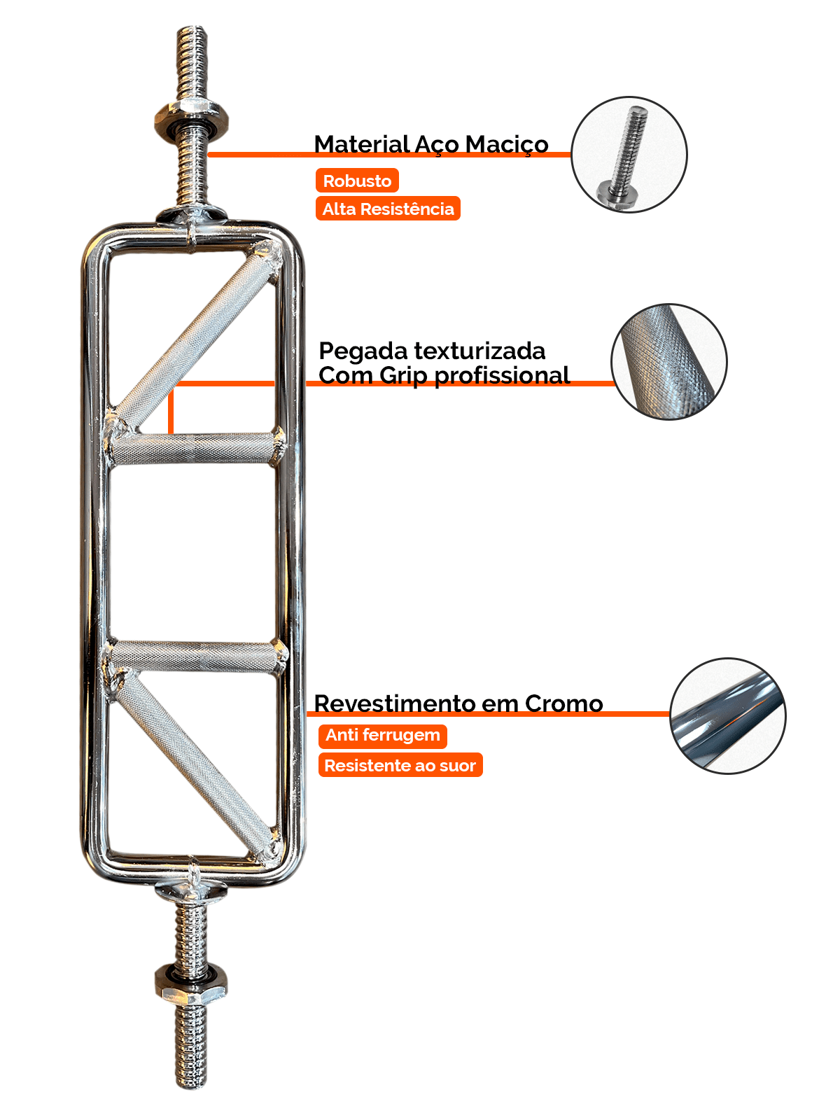 Barra H Maciça Com Rosca 84cm Cromada 25,40mm - Imagem 3