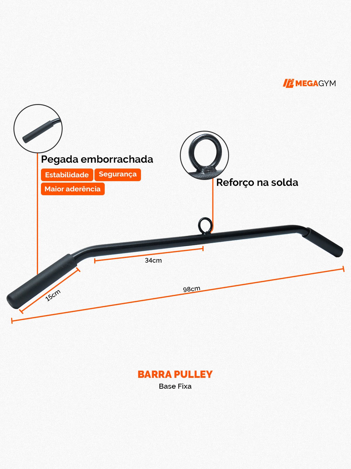 Puxador Barra Pulley 97cm Fixo Com Pegada Emborrachada - Imagem 3