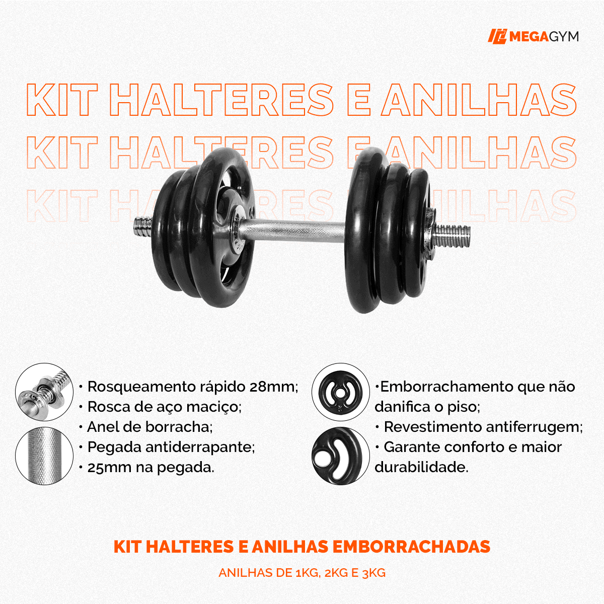 Kit Par Halteres De Academia Rosqueáveis E Anilhas - Imagem 8