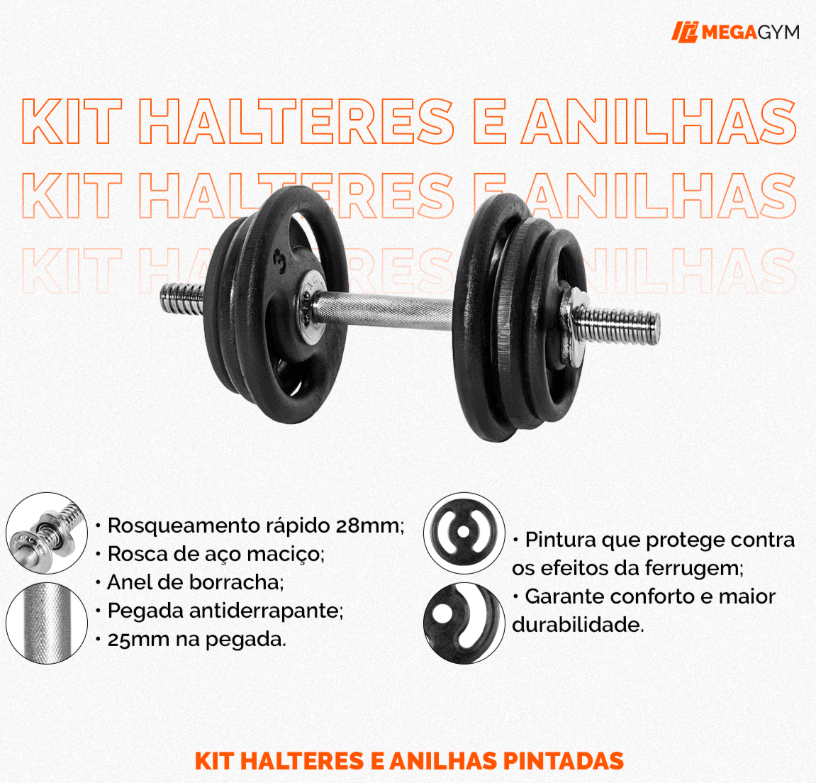 Kit Par Halteres De Academia Rosqueáveis E Anilhas - Imagem 5
