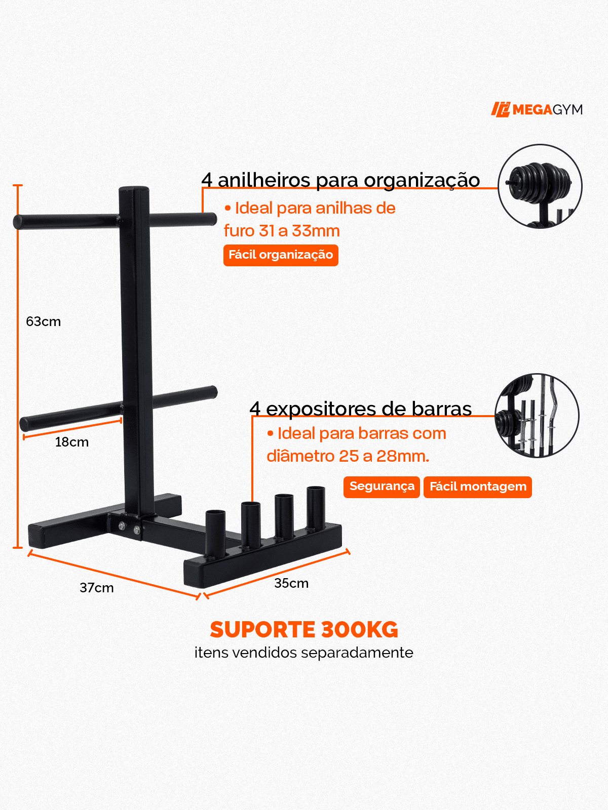 Suporte Profissional P/ Barras E Anilhas 300kg - Imagem 3