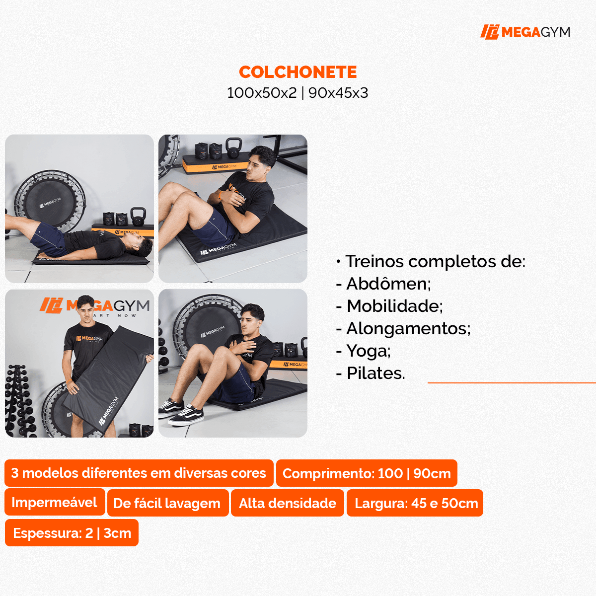 Colchonete De Academia 100x50x3 Para Treino Pilates Funcional - Imagem 3