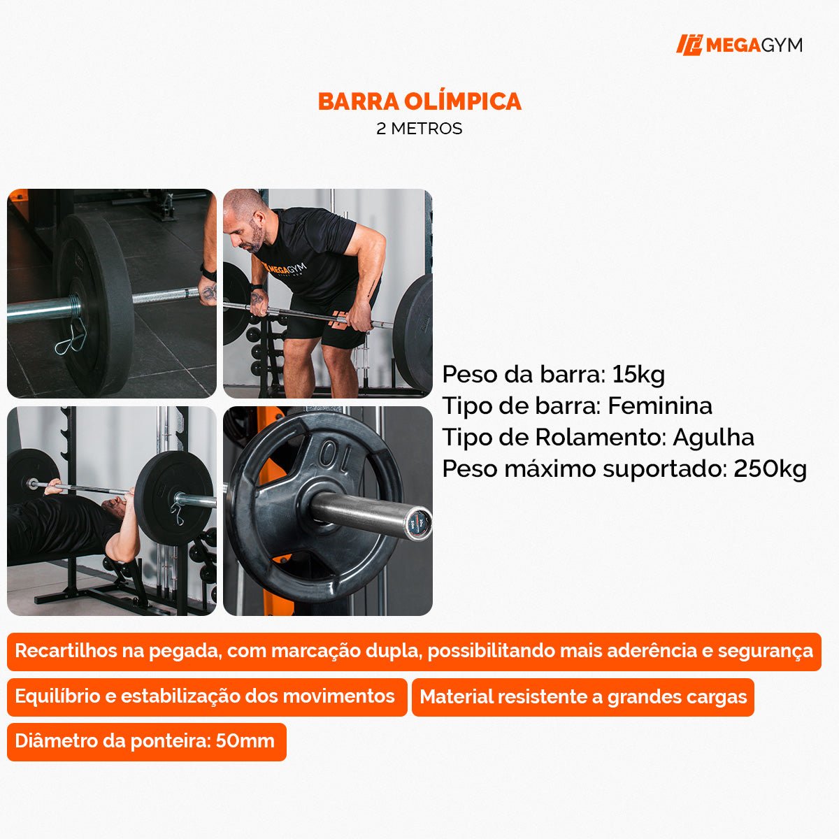 Barra Olímpica Feminina 2,00M Cromada - Imagem 4