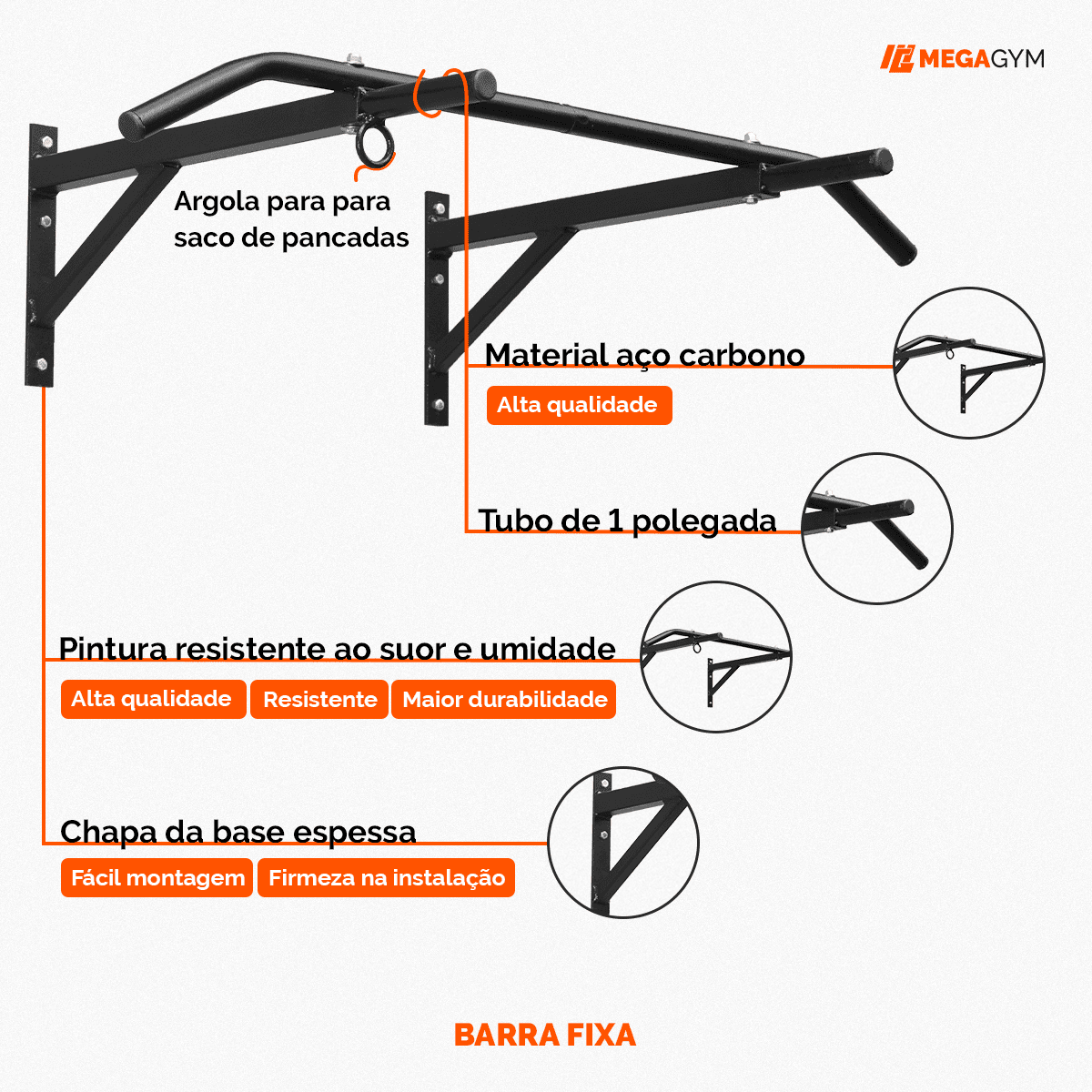 Barra Fixa de Parede Mista Treino Taf - Imagem 7