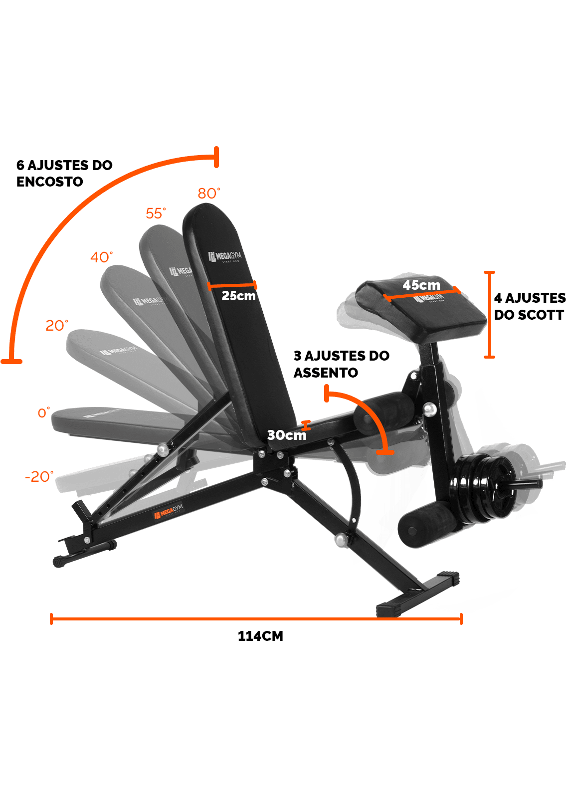 Banco Regulável 10x1 com Cadeira Extensora + Scott + Rack Agachamento - Imagem 9