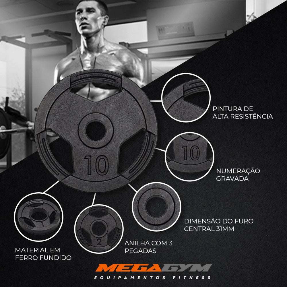 Kit Treino Com Par Halteres Barra 40cm + 24kg Anilhas Sport Pintadas - Imagem 7