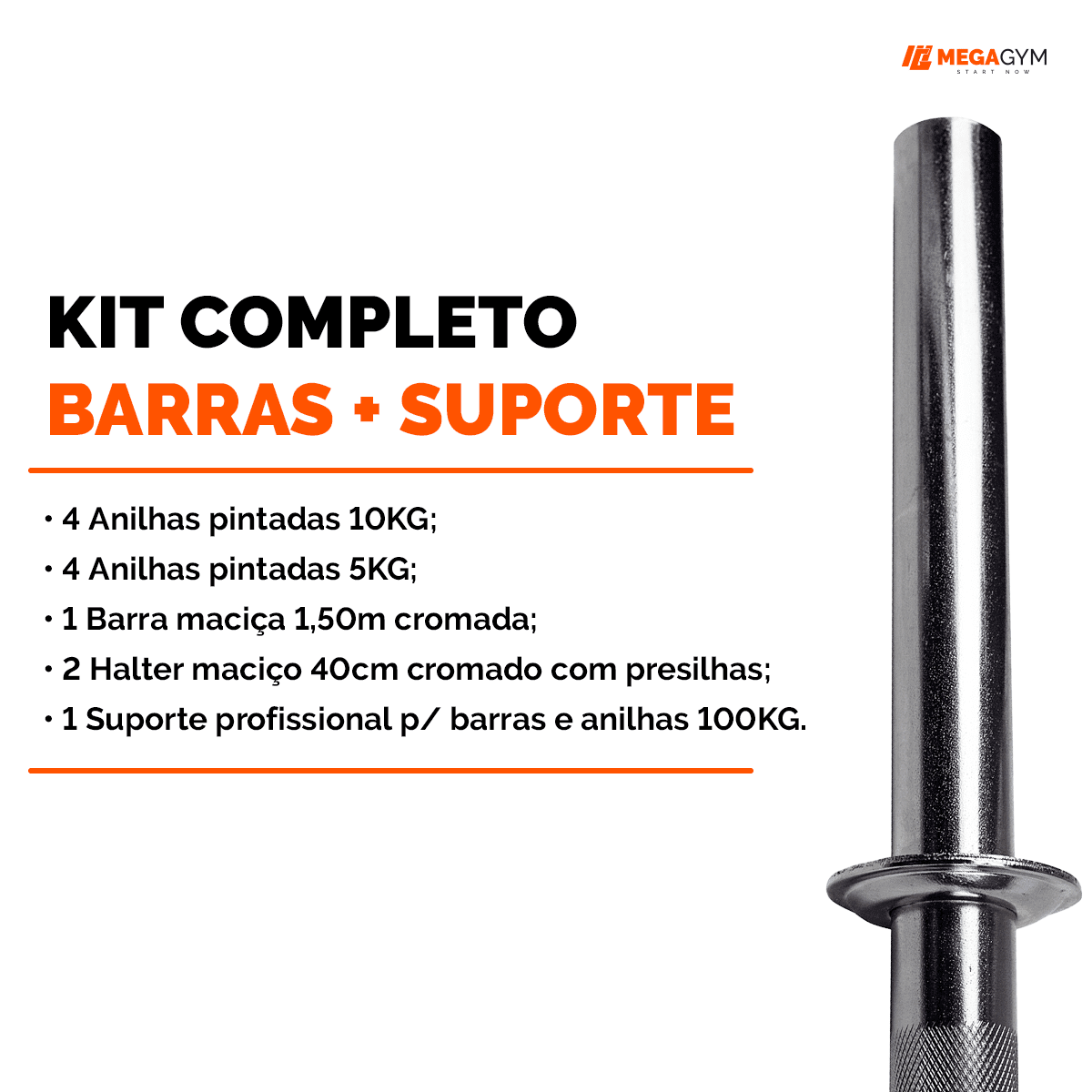 Kit Treino Barras e Halteres Maciços + Suporte + 60Kg Anilhas - Imagem 2
