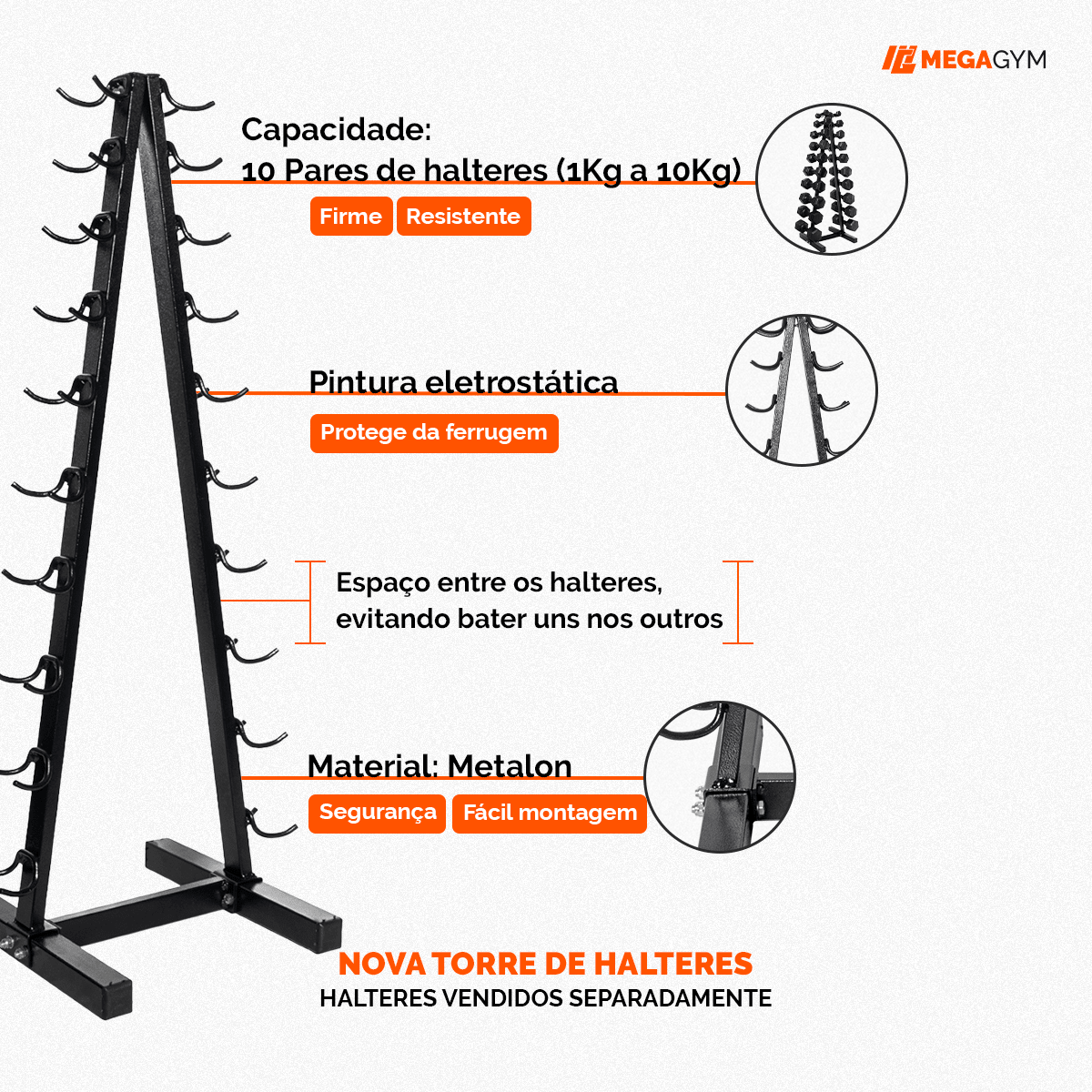 SUPORTE TORRE EXPOSITOR PARA 20 HALTERES DE 01KG A 10KG - Imagem 4